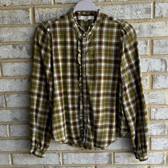 LOFT Tops - LOFT Womens Plaid Ruffle Check Button Up Shirt, Size XS.